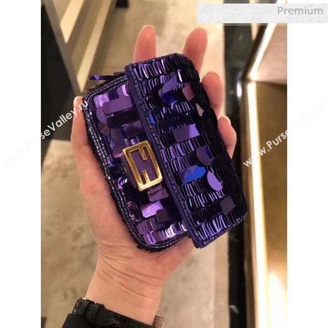 Fendi NANO BAGUETTE Charm Bag in Purple Sequin 2020 (CL-20041362)