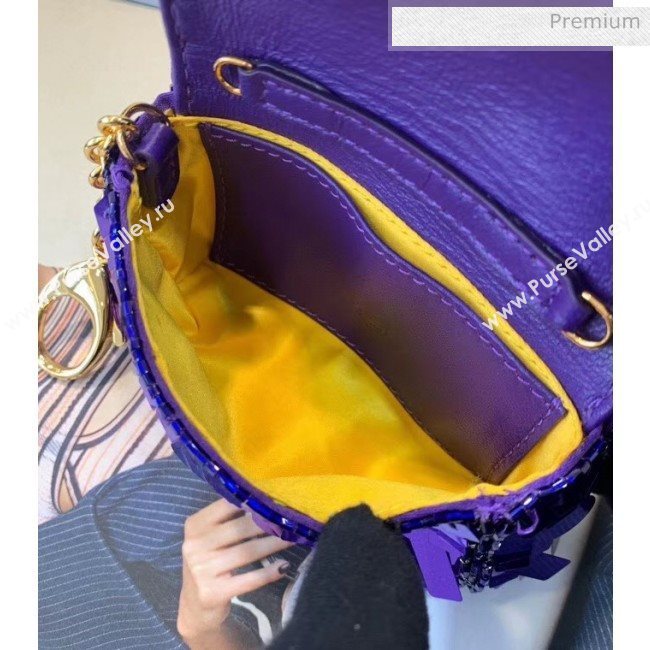 Fendi NANO BAGUETTE Charm Bag in Purple Sequin 2020 (CL-20041362)