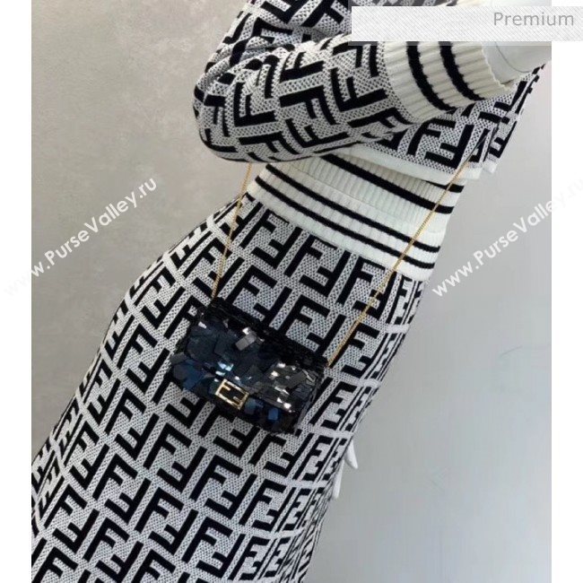 Fendi NANO BAGUETTE Charm Bag in Black Sequin 2020 (CL-20041363)
