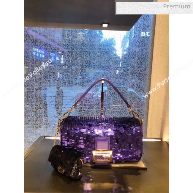 Fendi NANO BAGUETTE Charm Bag in Black Sequin 2020 (CL-20041363)