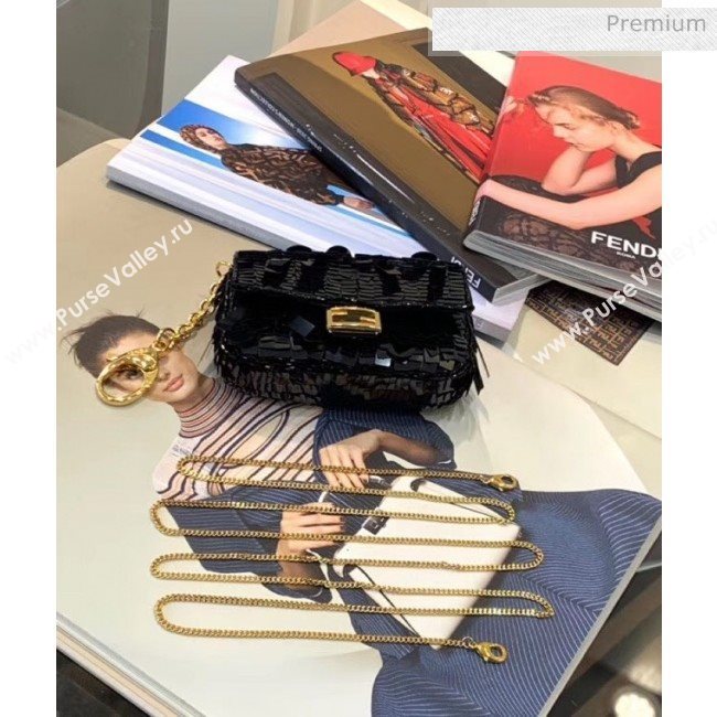 Fendi NANO BAGUETTE Charm Bag in Black Sequin 2020 (CL-20041363)