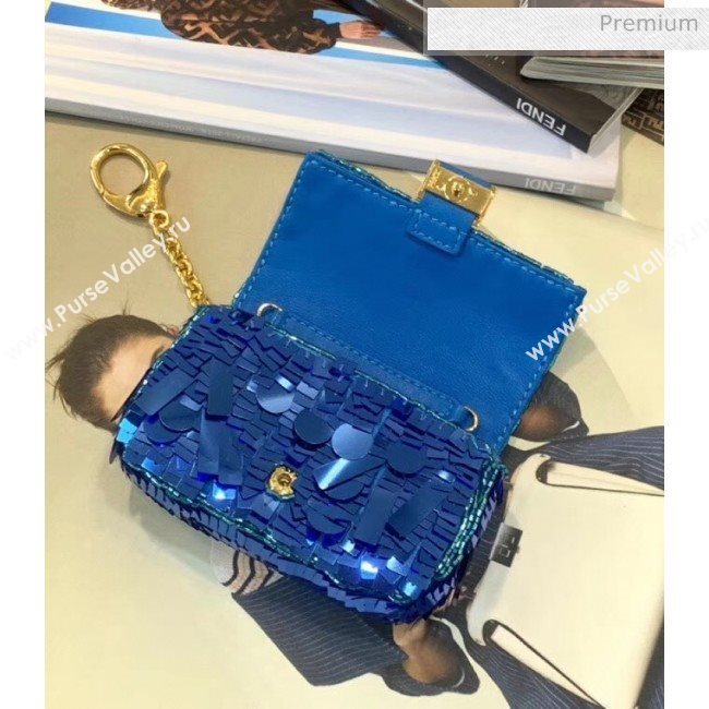 Fendi NANO BAGUETTE Charm Bag in Blue Sequin 2020 (CL-20041364)