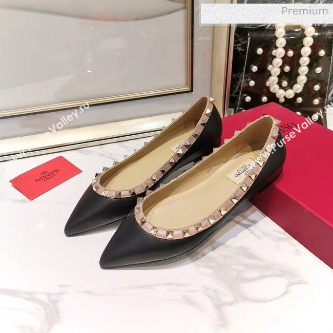 Valentino Rockstud Flat Ballerina in Smooth Leather Black (XL-20041432)