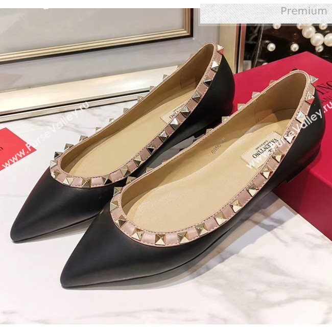 Valentino Rockstud Flat Ballerina in Smooth Leather Black (XL-20041432)