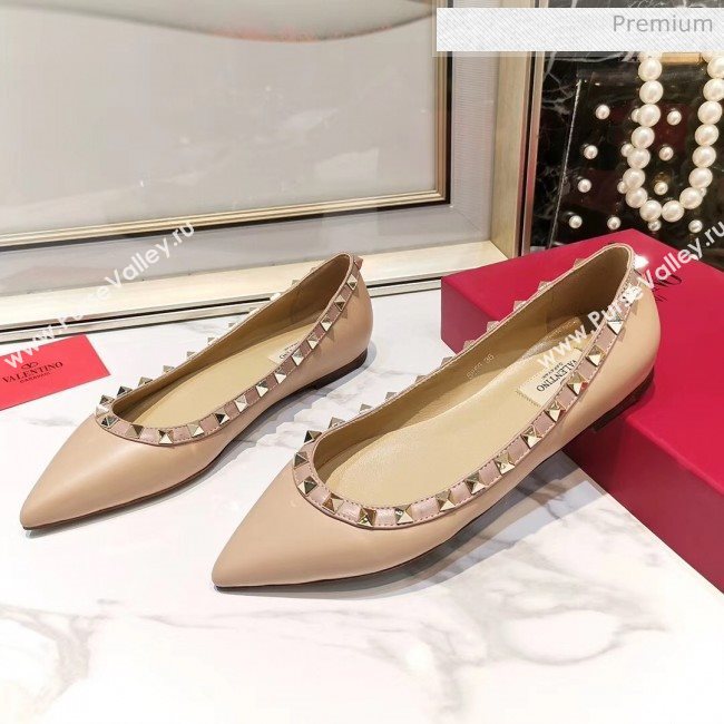 Valentino Rockstud Flat Ballerina in Smooth Leather Nude (XL-20041433)