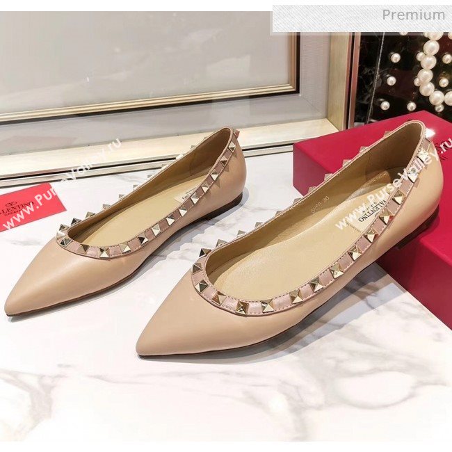 Valentino Rockstud Flat Ballerina in Smooth Leather Nude (XL-20041433)