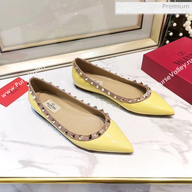 Valentino Rockstud Flat Ballerina in Patent Calfskin Yellow (XL-20041422)