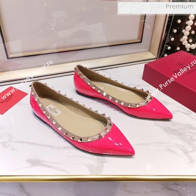 Valentino Rockstud Flat Ballerina in Patent Calfskin Rosy (XL-20041423)