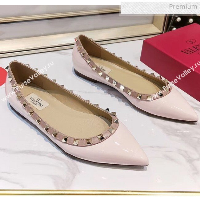 Valentino Rockstud Flat Ballerina in Patent Calfskin Light Pink (XL-20041426)