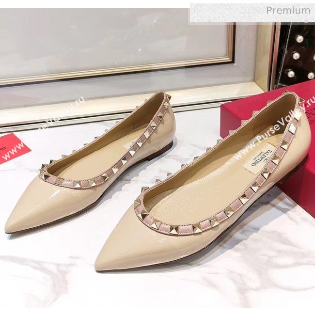 Valentino Rockstud Flat Ballerina in Patent Calfskin Nude (XL-20041428)