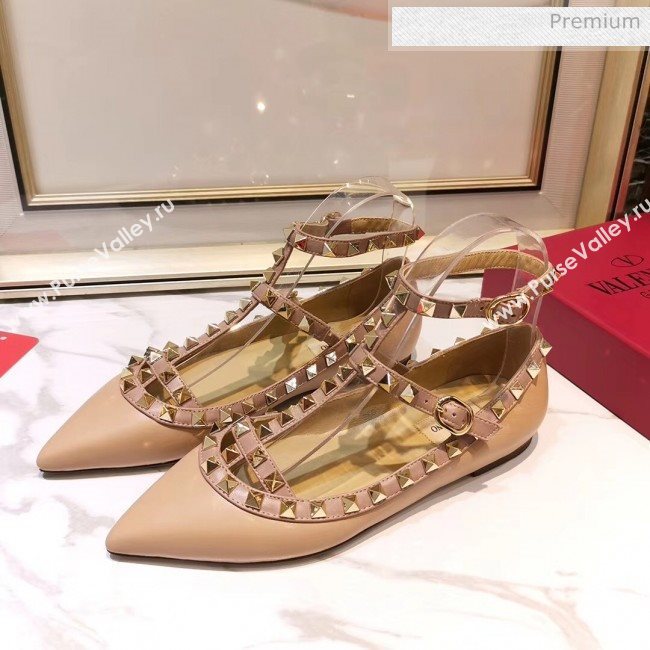 Valentino Smooth Leather Rockstud Ballerina With Strap Nude (3015-20041501)