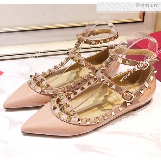 Valentino Patent Calfskin Rockstud Ballerina With Strap Pink (3015-20041504)