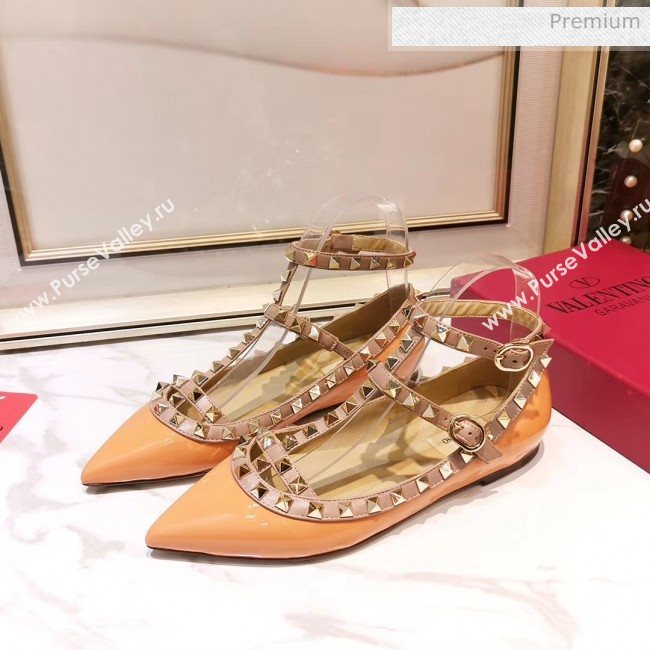 Valentino Patent Calfskin Rockstud Ballerina With Strap Orange (3015-20041506)