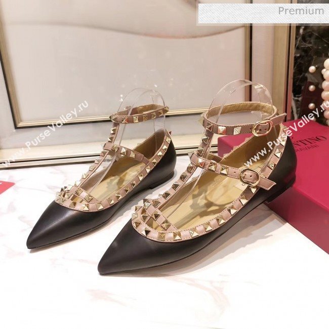 Valentino Smooth Leather Rockstud Ballerina With Strap Black (3015-20041516)