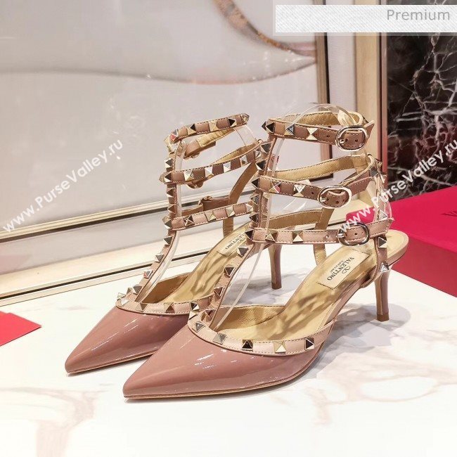 Valentino Patent Calfskin Rockstud Ankle Strap With 6.5cm Heel Pink 02 (3015-20041517)