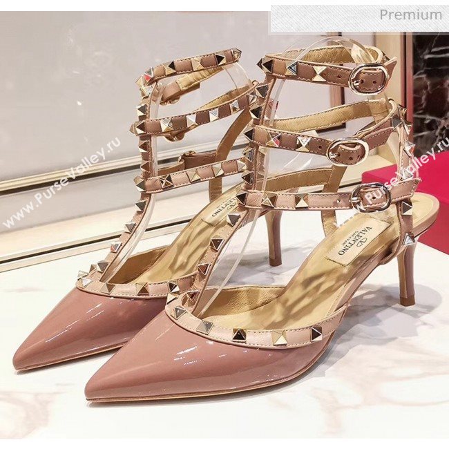 Valentino Patent Calfskin Rockstud Ankle Strap With 6.5cm Heel Pink 02 (3015-20041517)