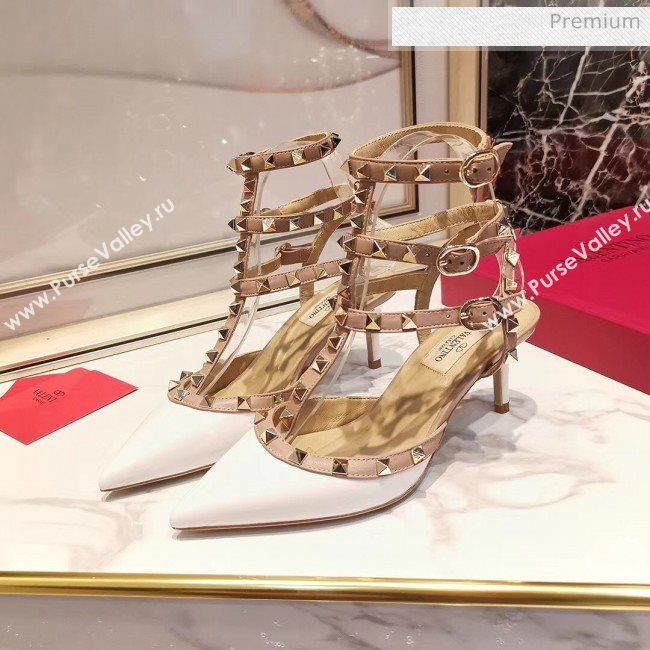 Valentino Patent Calfskin Rockstud Ankle Strap With 6.5cm Heel White (3015-20041518)