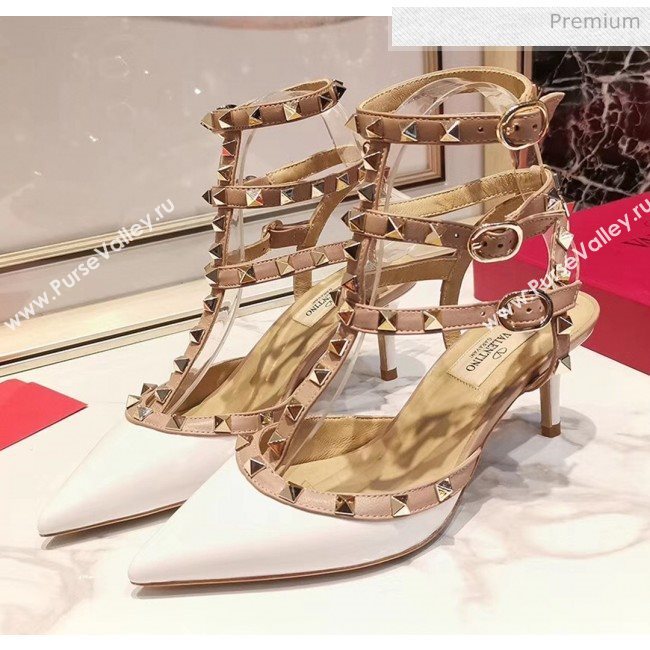 Valentino Patent Calfskin Rockstud Ankle Strap With 6.5cm Heel White (3015-20041518)
