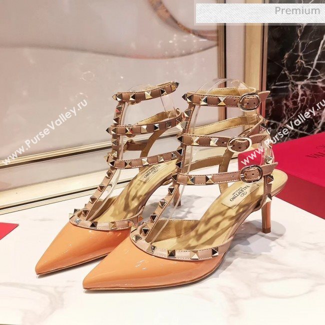 Valentino Patent Calfskin Rockstud Ankle Strap With 6.5cm Heel Orange (3015-20041519)