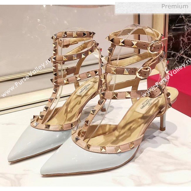 Valentino Patent Calfskin Rockstud Ankle Strap With 6.5cm Heel Baby Blue (3015-20041520)