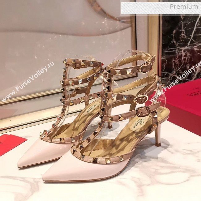 Valentino Patent Calfskin Rockstud Ankle Strap With 6.5cm Heel Light Pink (3015-20041521)