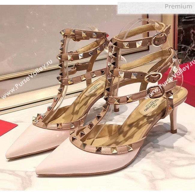 Valentino Patent Calfskin Rockstud Ankle Strap With 6.5cm Heel Light Pink (3015-20041521)