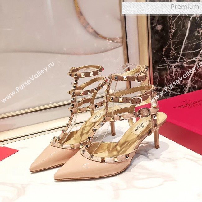 Valentino Patent Calfskin Rockstud Ankle Strap With 6.5cm Heel Pink (3015-20041523)