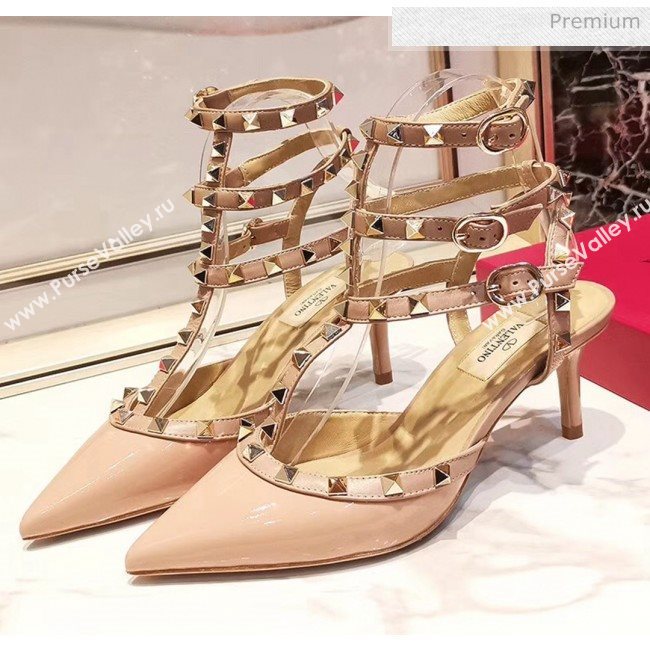 Valentino Patent Calfskin Rockstud Ankle Strap With 6.5cm Heel Pink (3015-20041523)