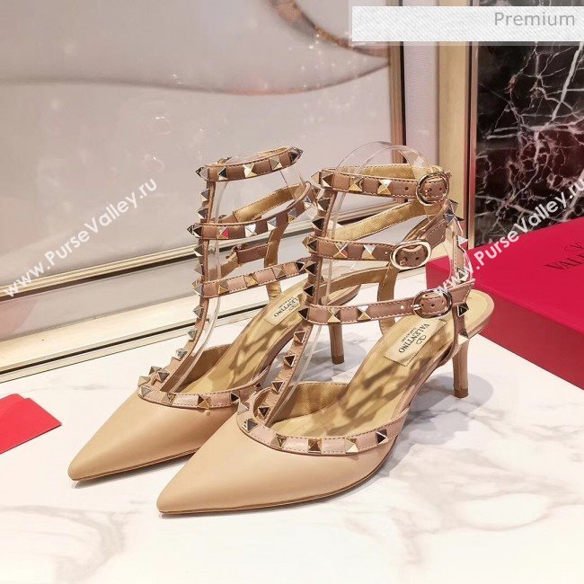 Valentino Smooth Leather Rockstud Ankle Strap With 6.5cm Heel Nude (3015-20041531)