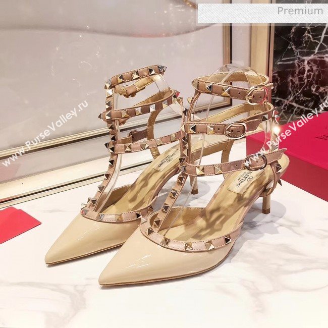 Valentino Patent Calfskin Rockstud Ankle Strap With 6.5cm Heel Nude (3015-20041525)