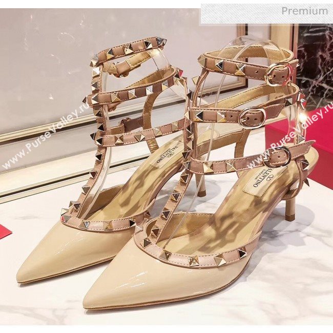 Valentino Patent Calfskin Rockstud Ankle Strap With 6.5cm Heel Nude (3015-20041525)