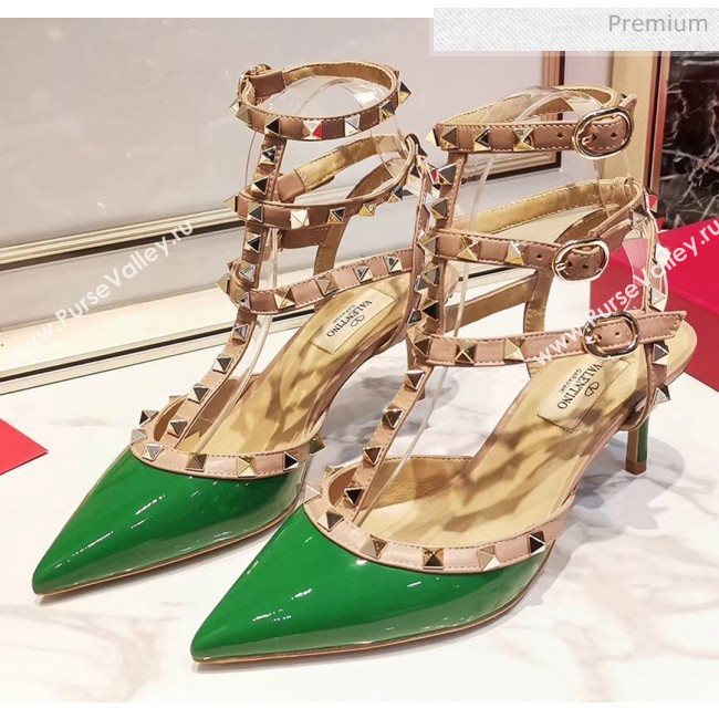 Valentino Patent Calfskin Rockstud Ankle Strap With 6.5cm Heel Green (3015-20041527)