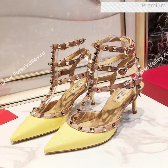 Valentino Patent Calfskin Rockstud Ankle Strap With 6.5cm Heel Yellow (3015-20041528)