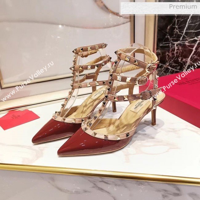 Valentino Patent Calfskin Rockstud Ankle Strap With 6.5cm Heel Burgundy (3015-20041529)