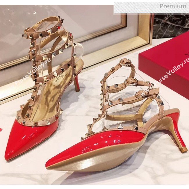 Valentino Patent Calfskin Rockstud Ankle Strap With 6.5cm Heel Red (3015-20041530)