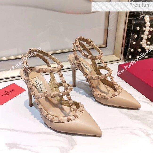 Valentino Smooth Leather Rockstud Ankle Strap With 9.5cm Heel All Nude (3015-20041536)