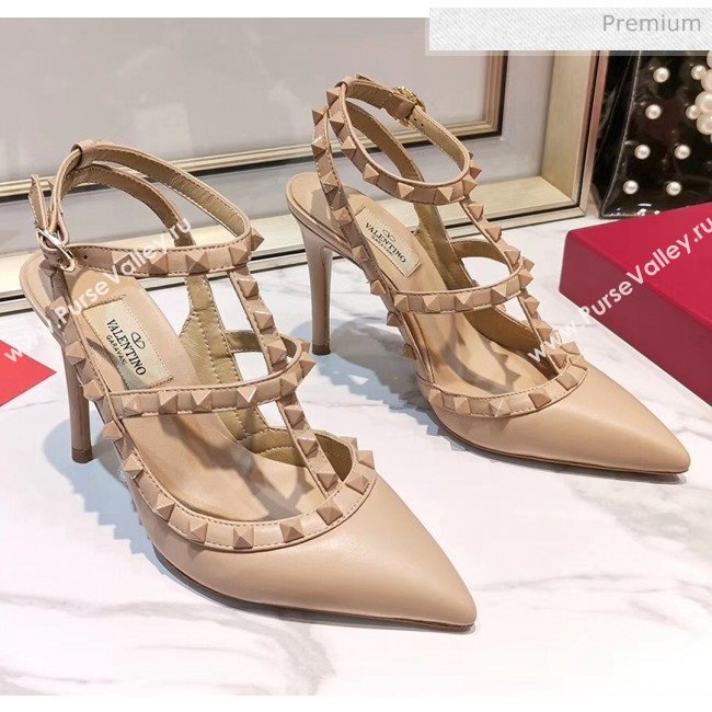 Valentino Smooth Leather Rockstud Ankle Strap With 9.5cm Heel All Nude (3015-20041536)