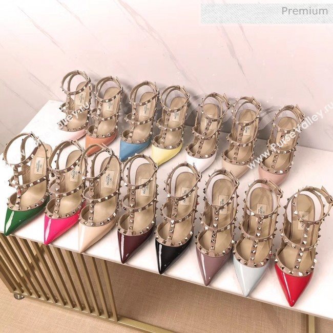 Valentino Patent Calfskin Rockstud Ankle Strap With 9.5cm Heel Burgundy (3015-20041540)