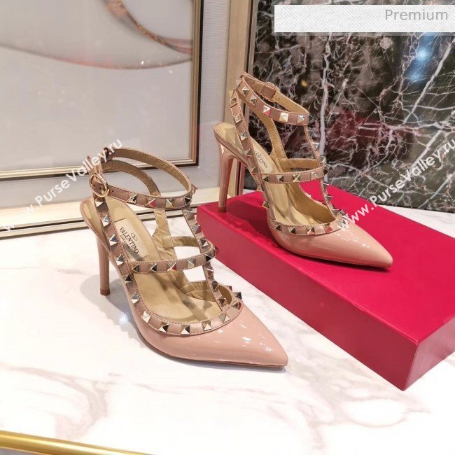 Valentino Patent Calfskin Rockstud Ankle Strap With 9.5cm Heel Pink (3015-20041544)