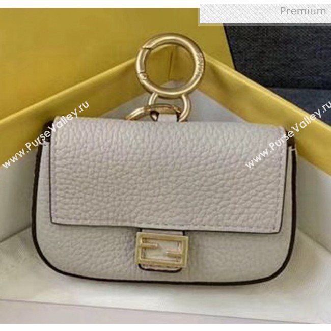 Fendi NANO BAGUETTE Charm Bag in Grainy Leather Grey 2020 (AFEI-20041345)