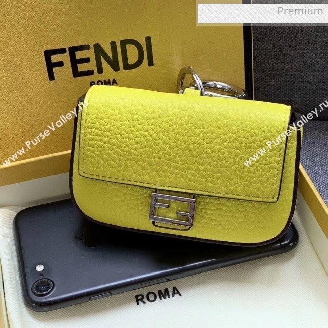 Fendi NANO BAGUETTE Charm Bag in Grainy Leather Yeelow 2020 (AFEI-20041346)