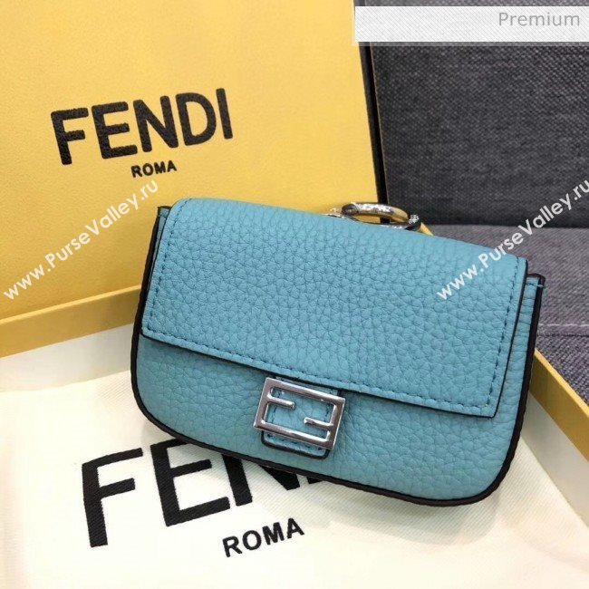 Fendi NANO BAGUETTE Charm Bag in Grainy Leather Blue 2020 (AFEI-20041348)