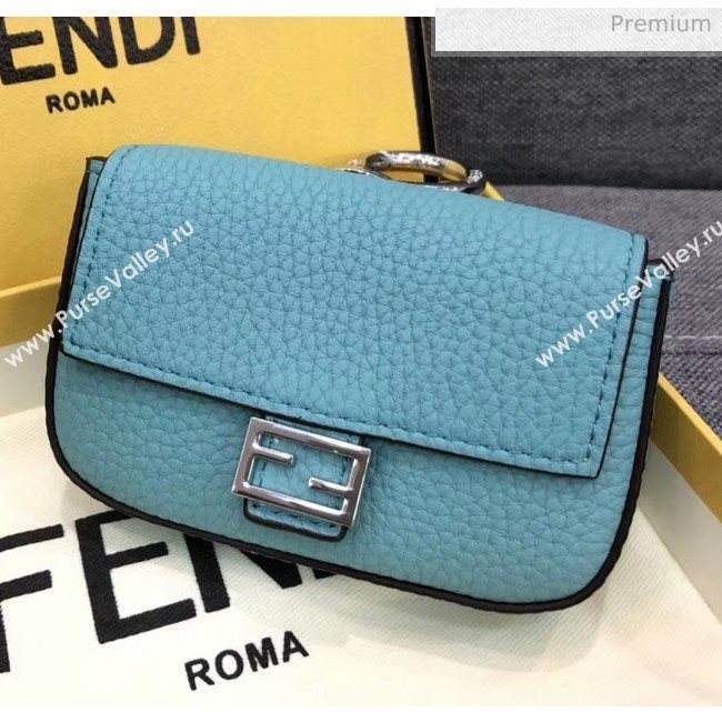 Fendi NANO BAGUETTE Charm Bag in Grainy Leather Blue 2020 (AFEI-20041348)