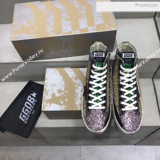 Golden Goose GGDB Calfskin Star High-Top Francy Sneaker With Glitter Gold/Pink 2020 (13-20041634)