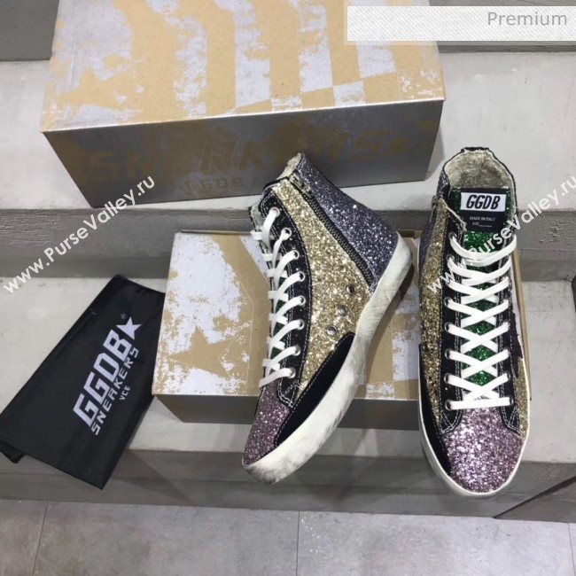 Golden Goose GGDB Calfskin Star High-Top Francy Sneaker With Glitter Gold/Pink 2020 (13-20041634)