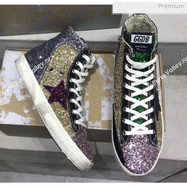 Golden Goose GGDB Calfskin Star High-Top Francy Sneaker With Glitter Gold/Pink 2020 (13-20041634)