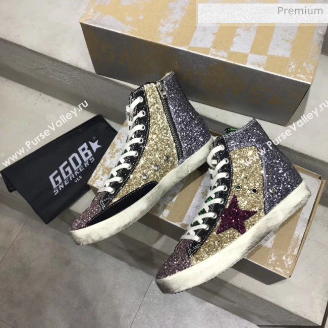 Golden Goose GGDB Calfskin Star High-Top Francy Sneaker With Glitter Gold/Pink 2020 (13-20041634)