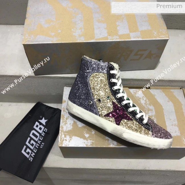 Golden Goose GGDB Calfskin Star High-Top Francy Sneaker With Glitter Gold/Pink 2020 (13-20041634)