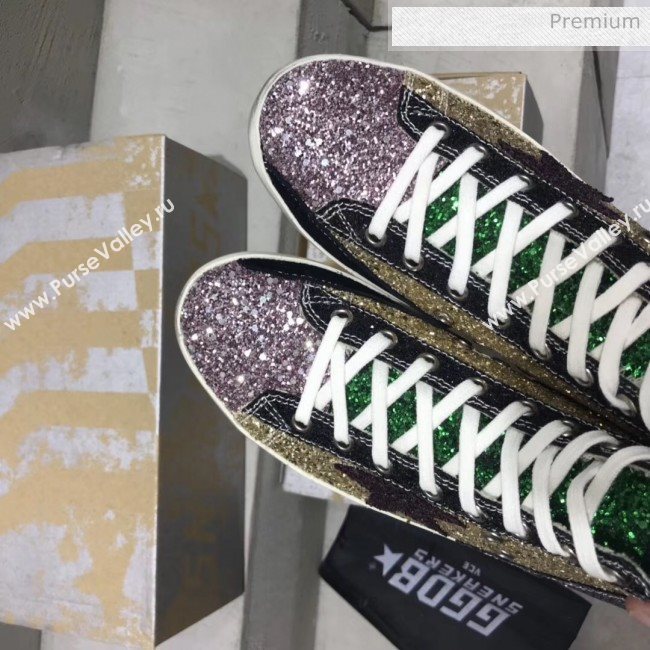 Golden Goose GGDB Calfskin Star High-Top Francy Sneaker With Glitter Gold/Pink 2020 (13-20041634)