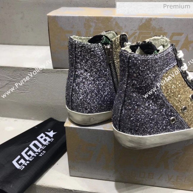 Golden Goose GGDB Calfskin Star High-Top Francy Sneaker With Glitter Gold/Pink 2020 (13-20041634)